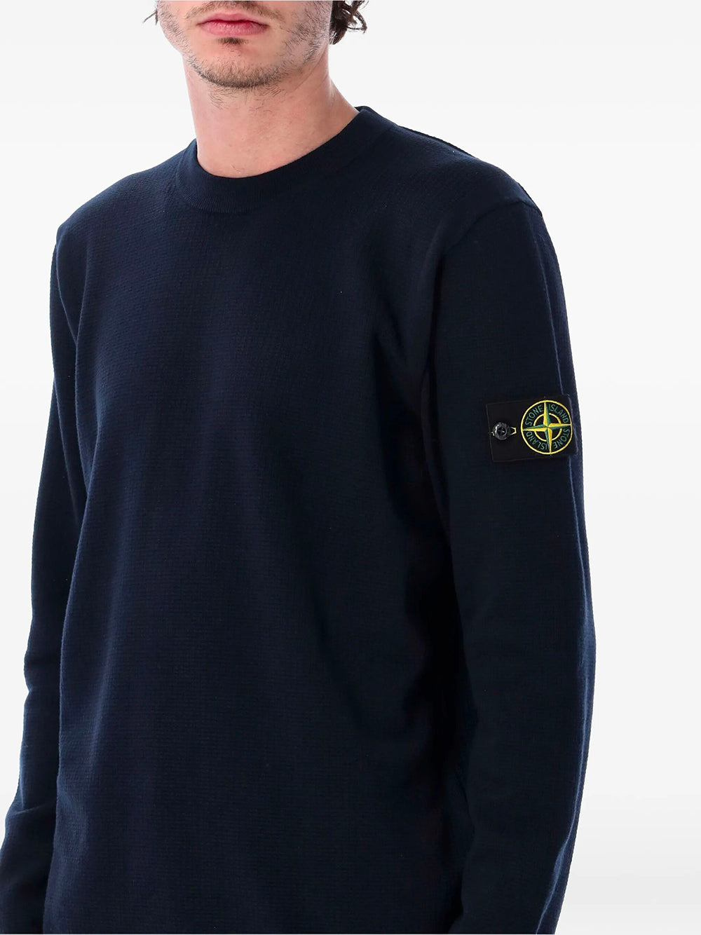 Stone Island Men Loose Fit Ribbed Cotton Crewneck Sweater STONE ISLAND