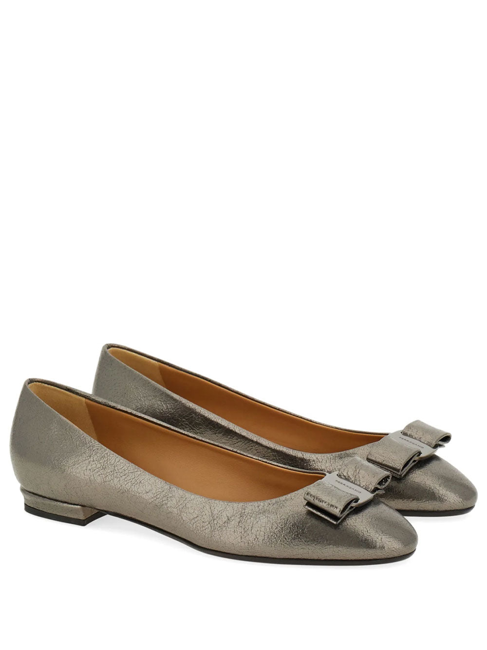 Ferragamo Women Varina Crackled Laminated Metallic Leather Ballet Flat FERRAGAMO