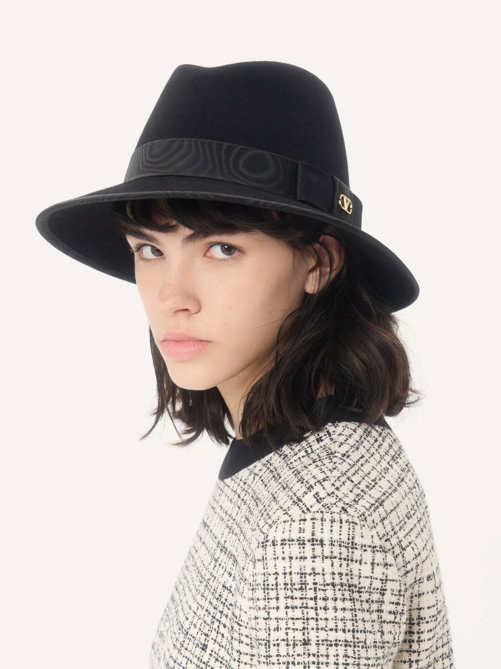 Valentino Garavani Women Vlogo Signature Felt Hat With Moiré Ribbon VALENTINO GARAVANI