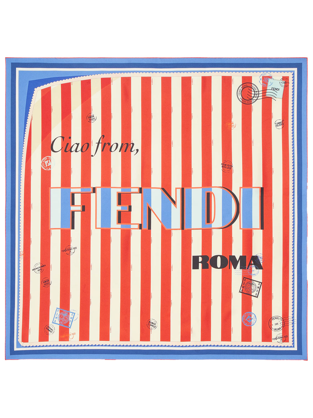 Fendi Women White And Rust Striped Silk Foulard FENDI