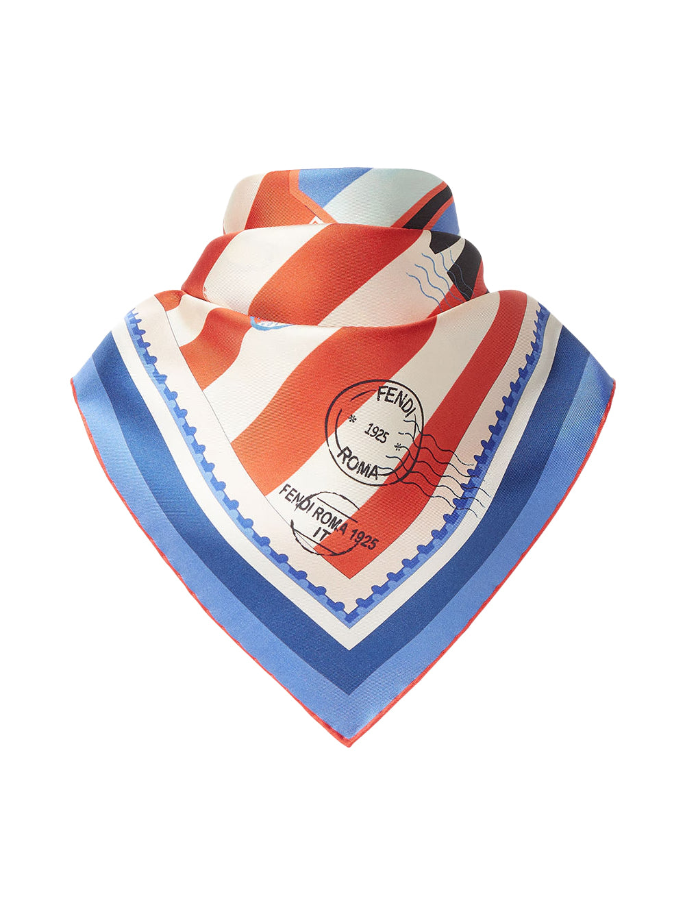 Fendi Women White And Rust Striped Silk Foulard FENDI