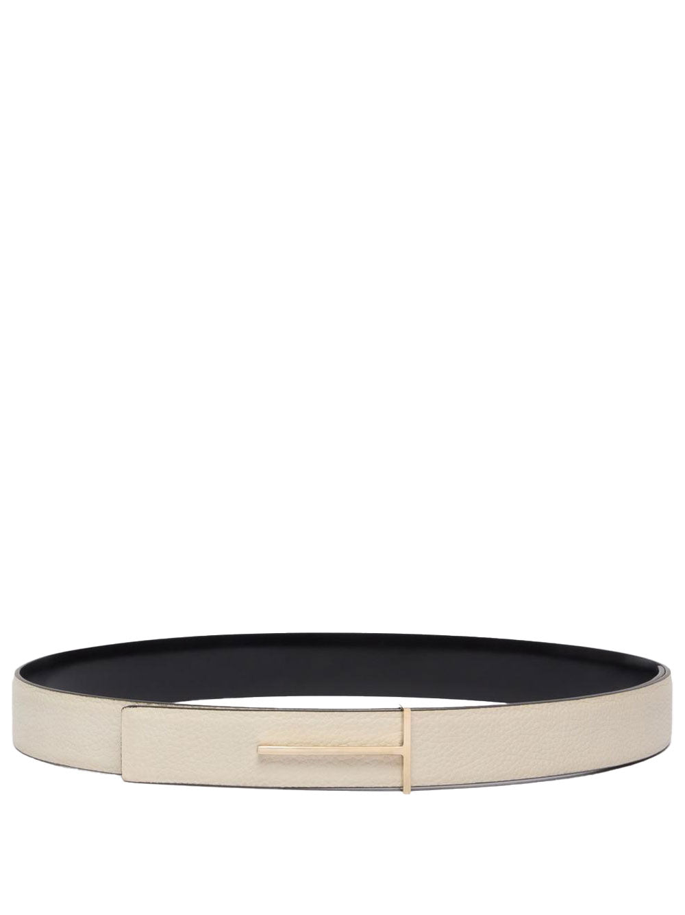 Tom Ford Women Grained Leather And Spazzolato Leather Slim T Belt TOM FORD