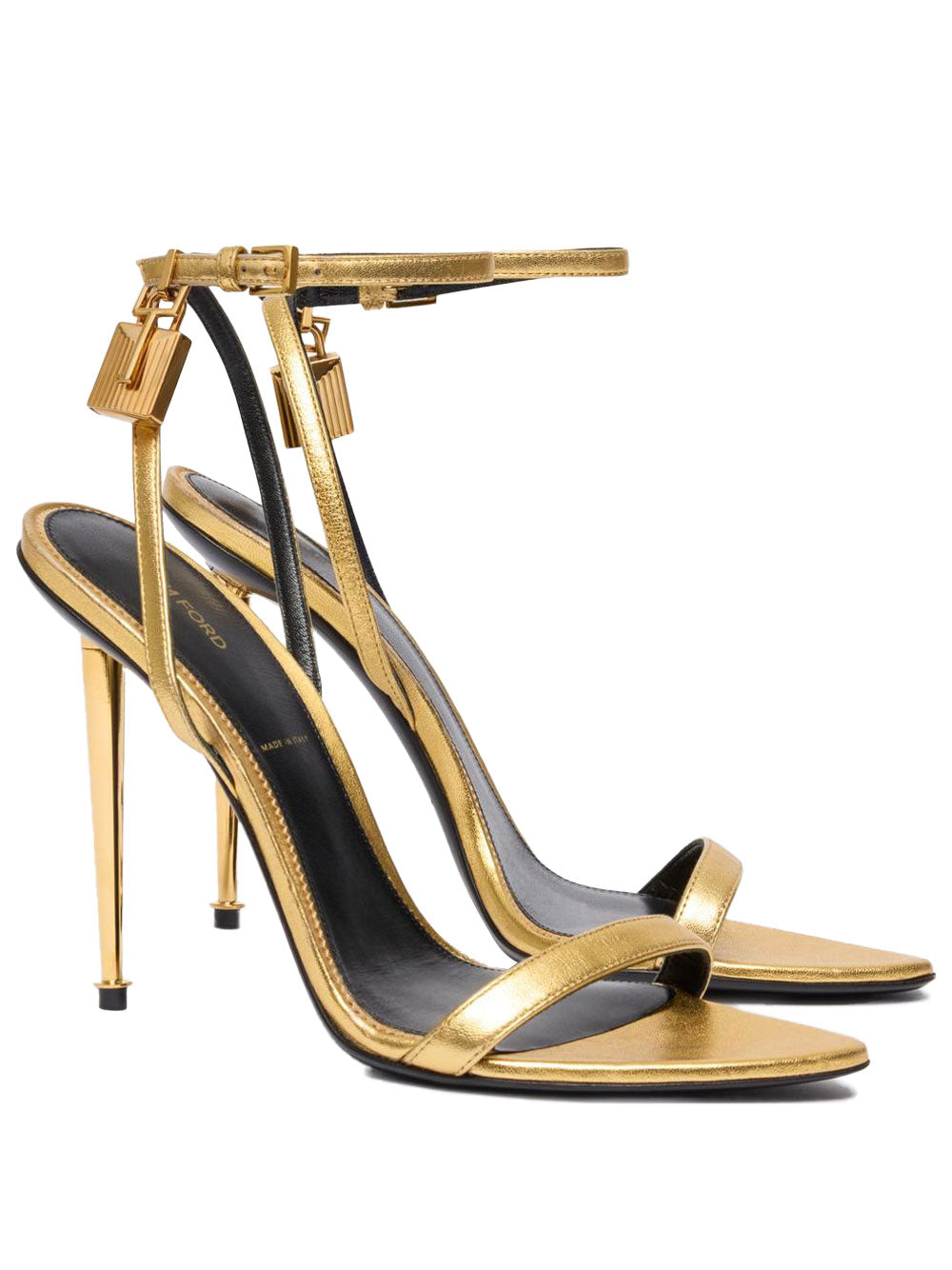 Tom Ford Women Laminated Nappa Leather Padlock Pointy Naked Sandals TOM FORD