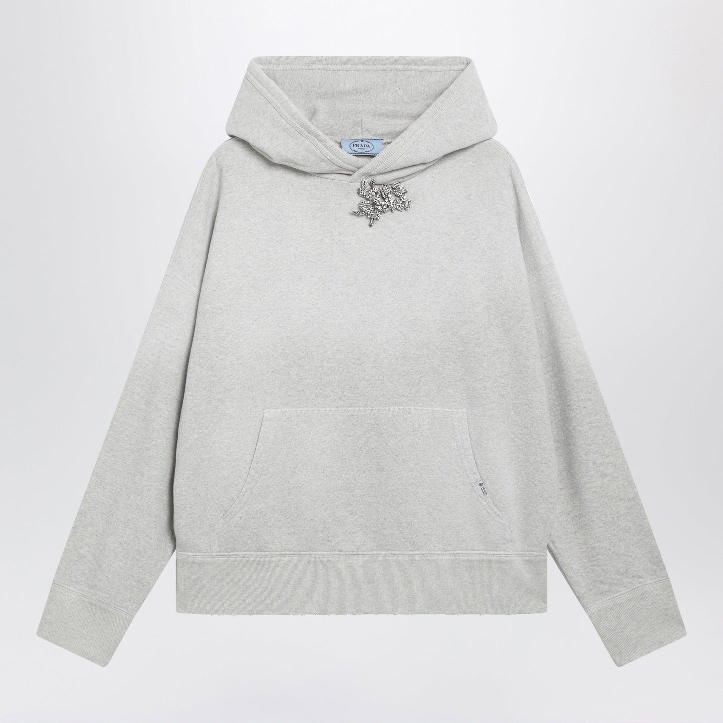 Prada Marble Cotton Hoodie With Jewel Brooch Women PRADA