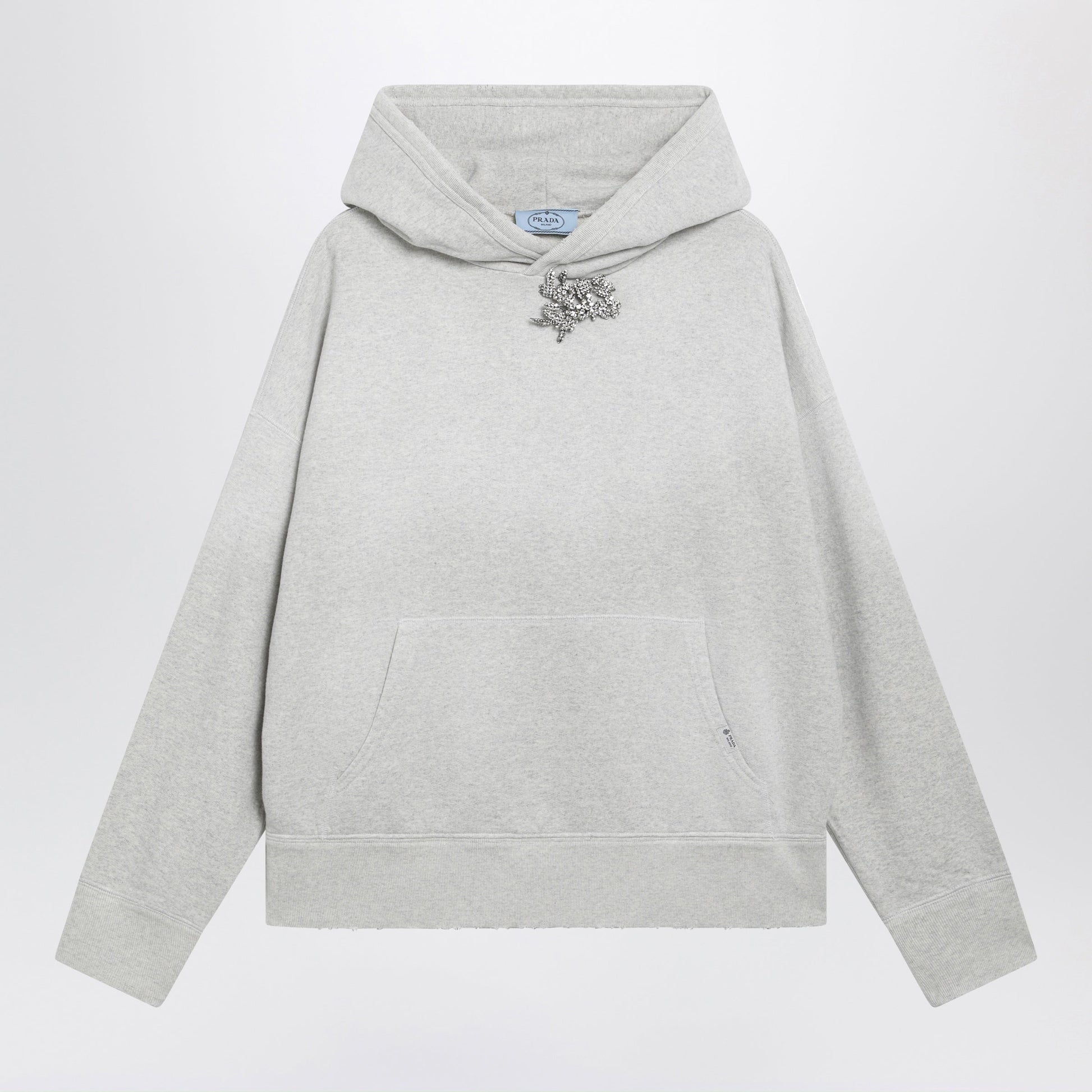 Prada Marble Cotton Hoodie With Jewel Brooch Women PRADA