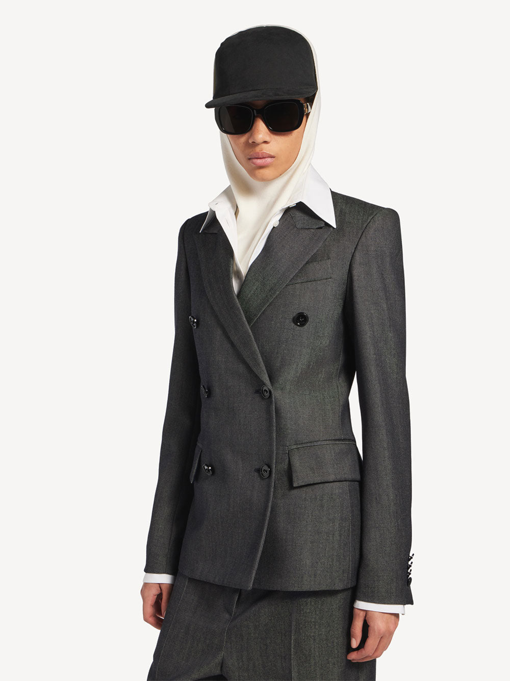 Balenciaga Women Double-Breasted Tailored Jacket In Wool Twill In Denim Look BALENCIAGA