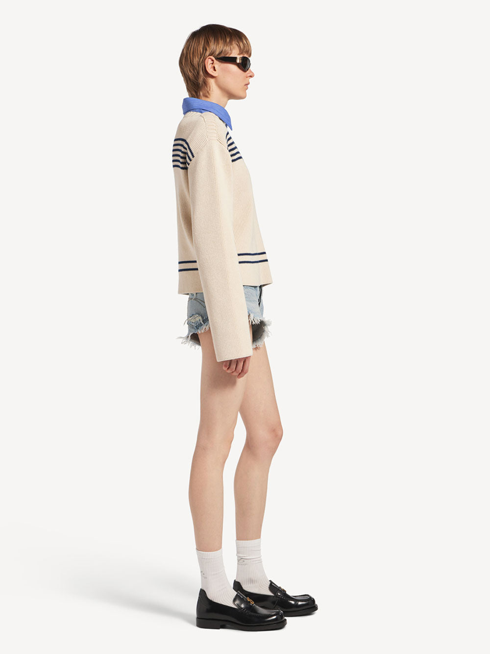 Balenciaga Women Boatneck Sweater In Cotton Ribbed Knit BALENCIAGA