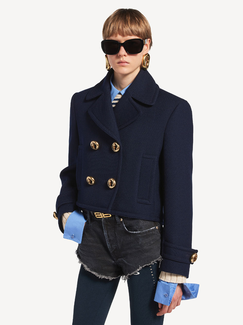 Balenciaga Women Cropped Peacoat In Textured Wool BALENCIAGA