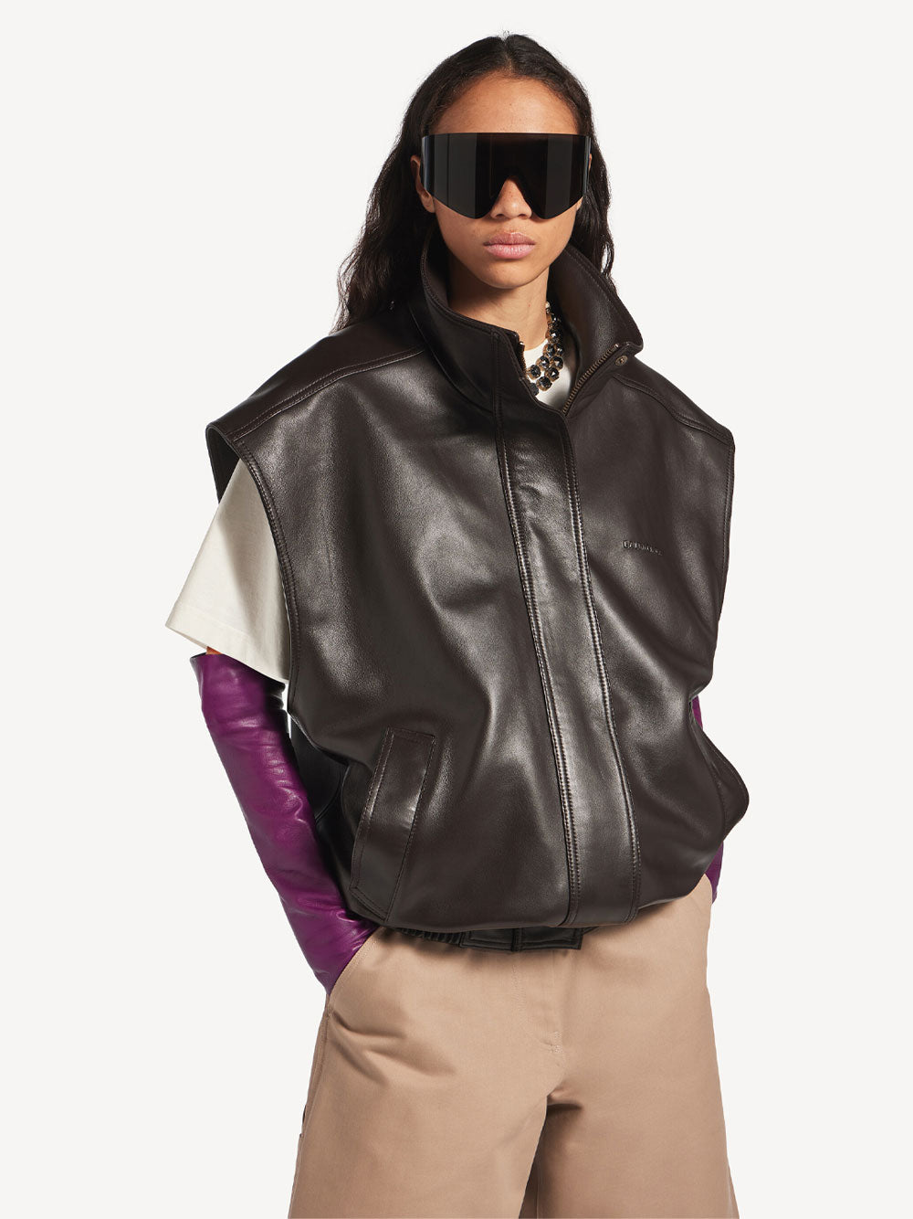 Balenciaga Women Sleeveless Blouson In Shiny Soft Lambskin BALENCIAGA