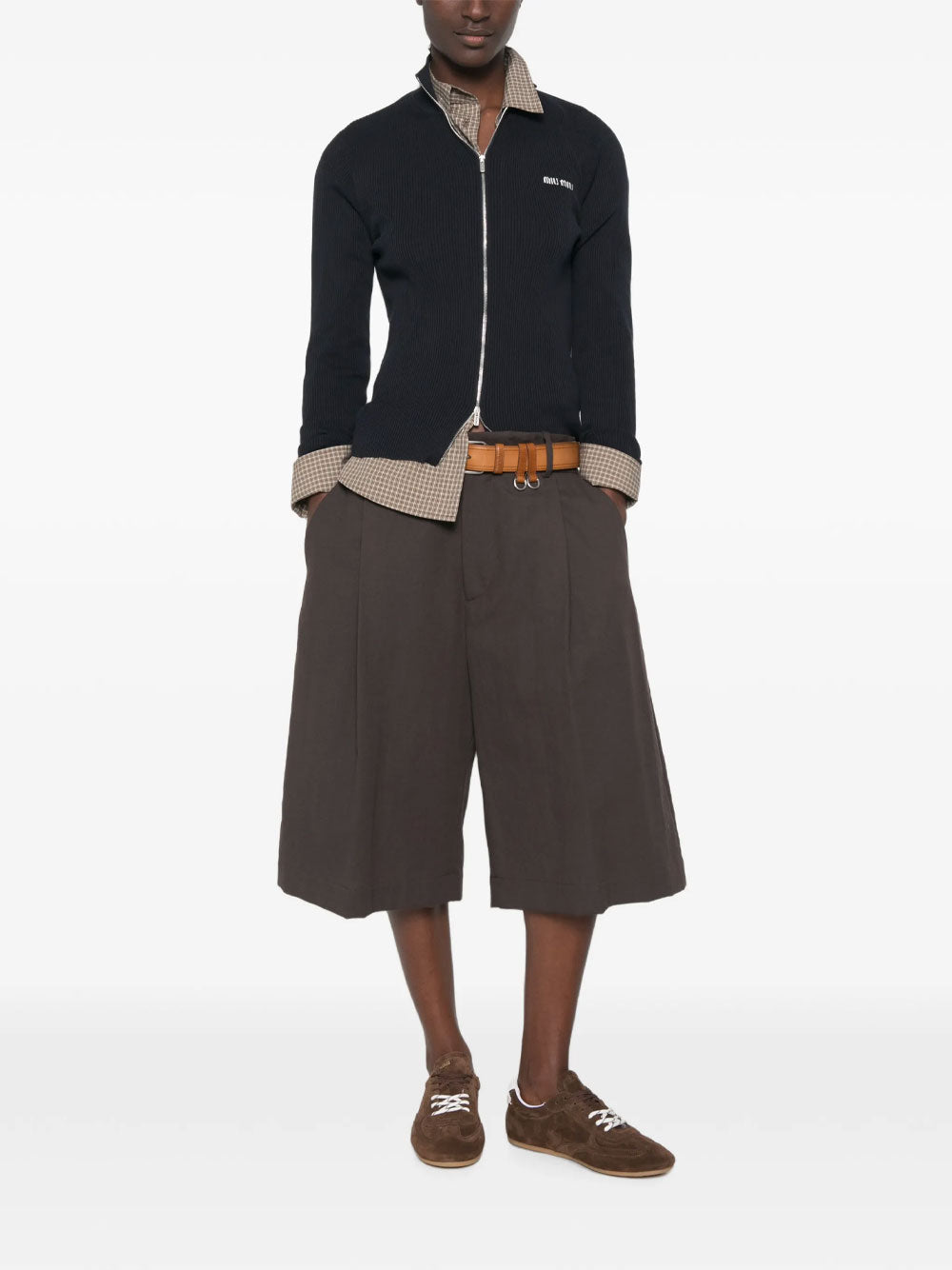 Miu Miu Women Ribbed Zip-Up Cardigan MIU MIU