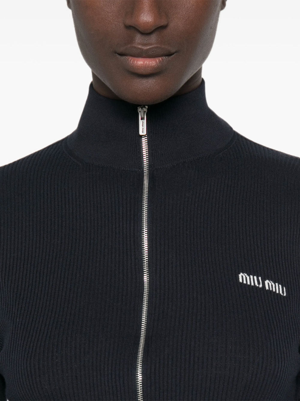 Miu Miu Women Ribbed Zip-Up Cardigan MIU MIU