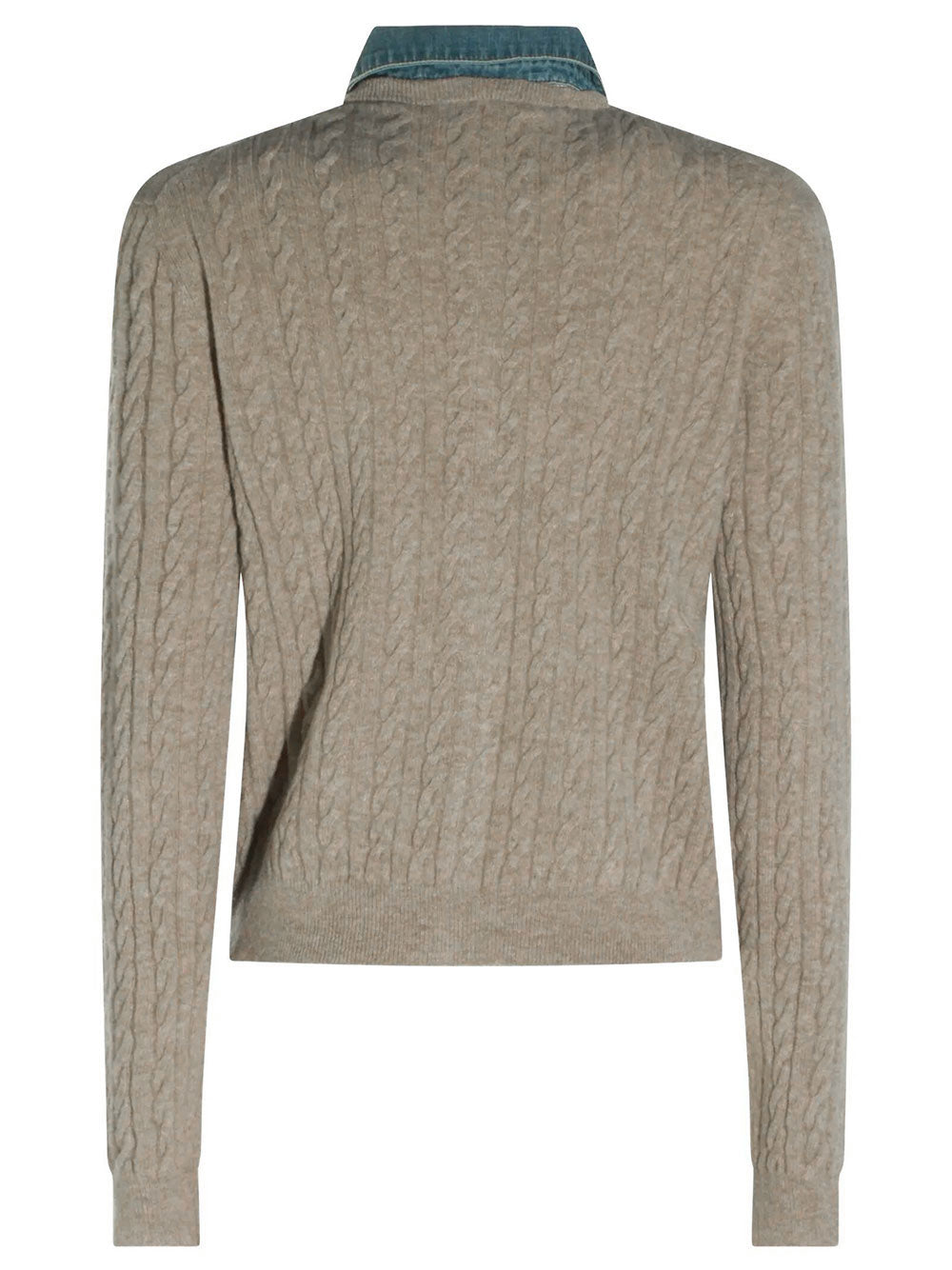 Miu Miu Women Denim-Collar Cable-Knit Cashmere Cardigan MIU MIU
