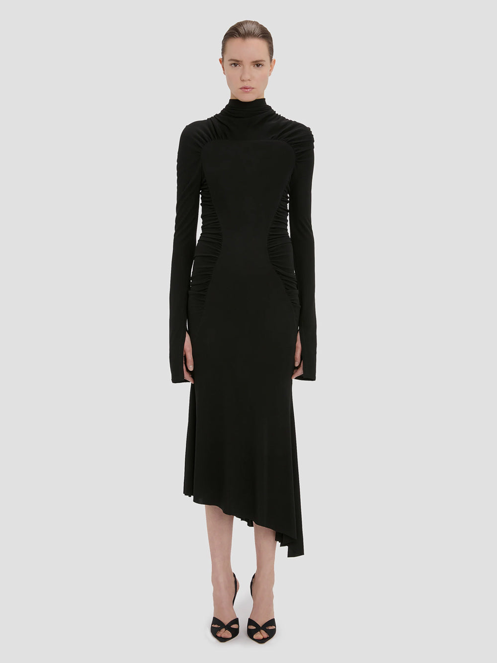 Victoria Beckham Women High Neck Gathered Midi Dress VICTORIA BECKHAM