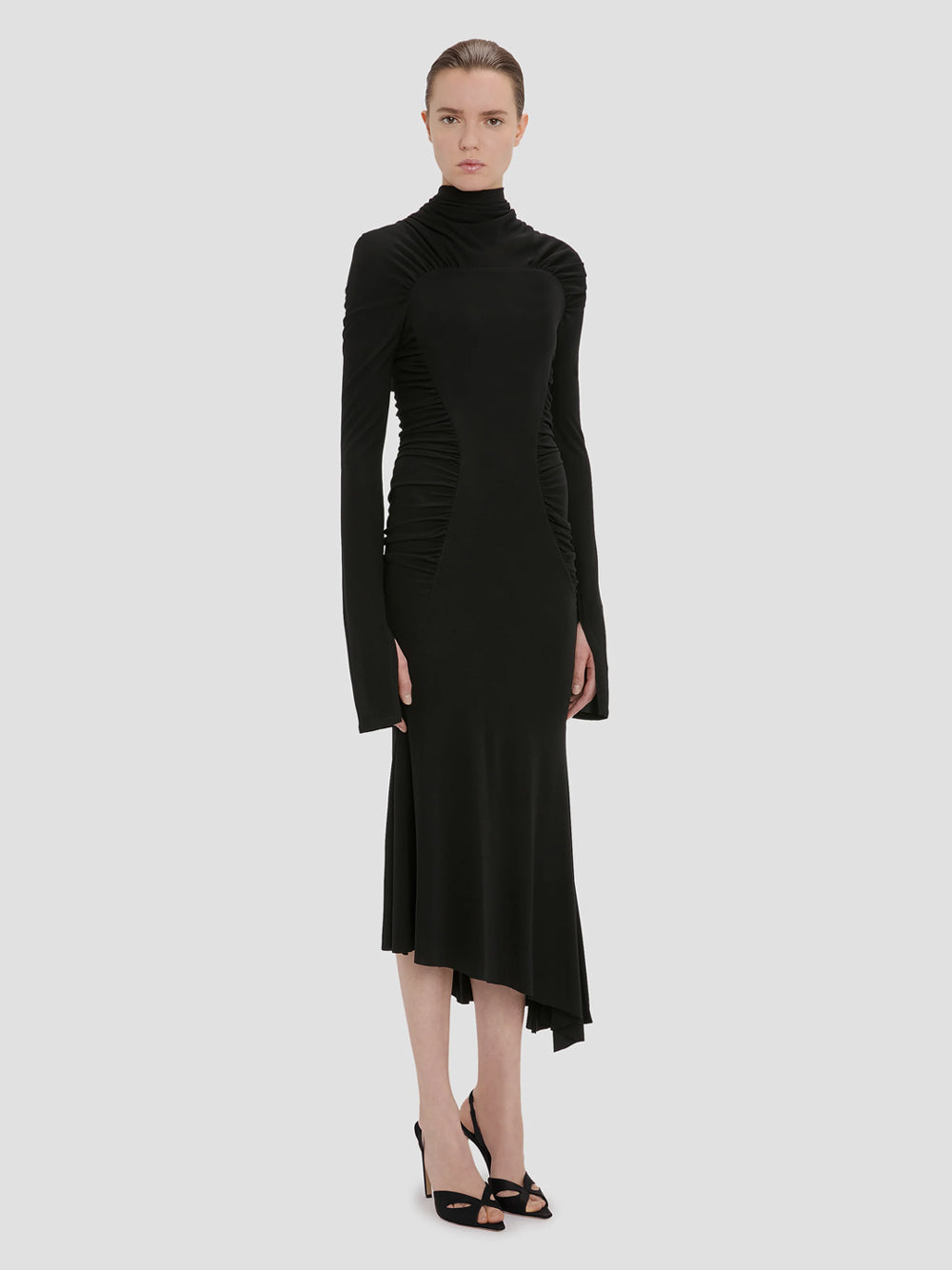 Victoria Beckham Women High Neck Gathered Midi Dress VICTORIA BECKHAM