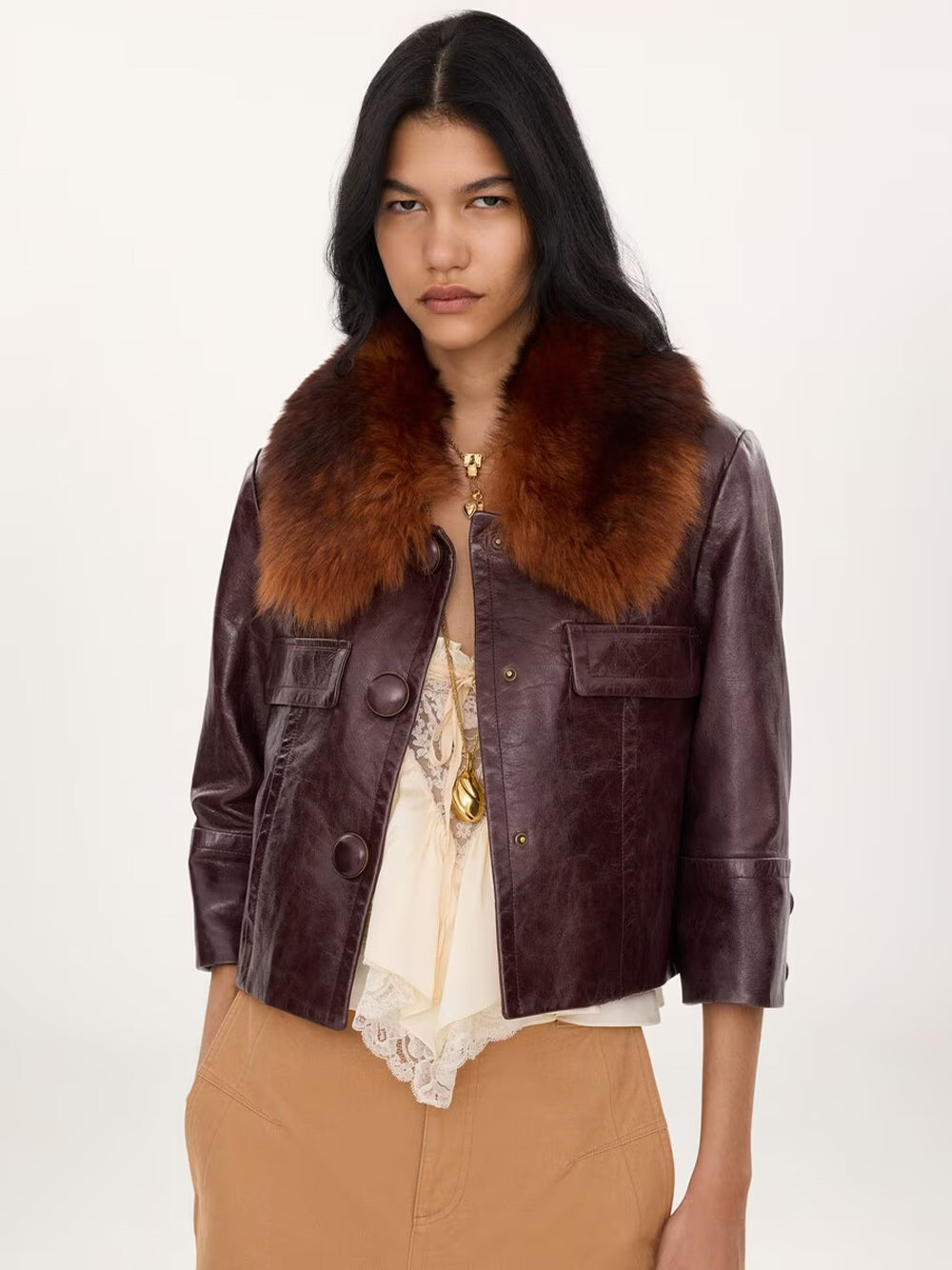 Chloe Women Giacca Corta In Pelle Con Colletto In Shearling Rimovibile CHLOE