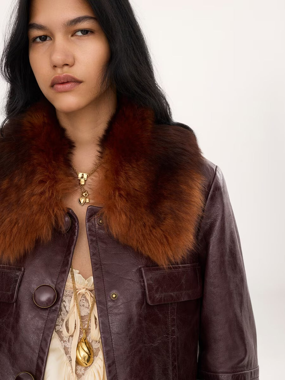 Chloe Women Giacca Corta In Pelle Con Colletto In Shearling Rimovibile CHLOE