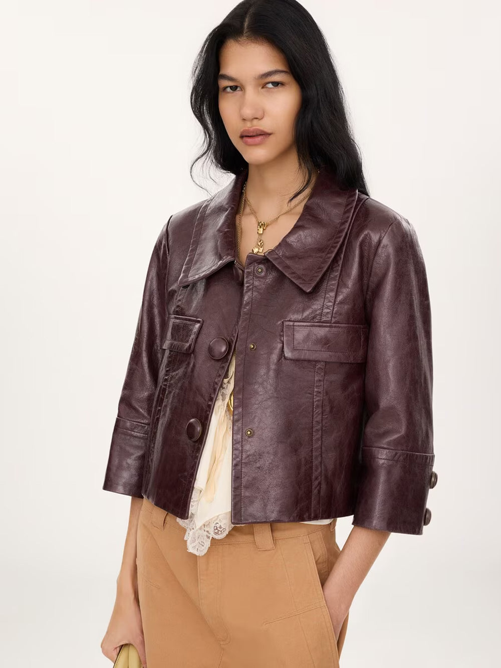 Chloe Women Giacca Corta In Pelle Con Colletto In Shearling Rimovibile CHLOE