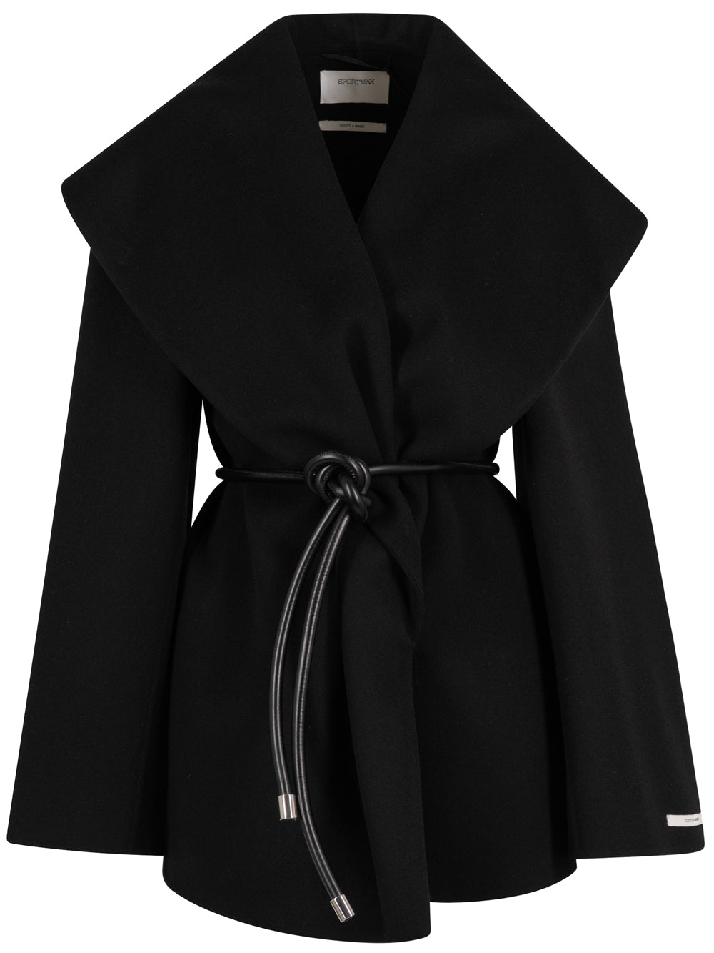 Sportmax Women Wraparound Wool Cape With Leather Belt SPORTMAX