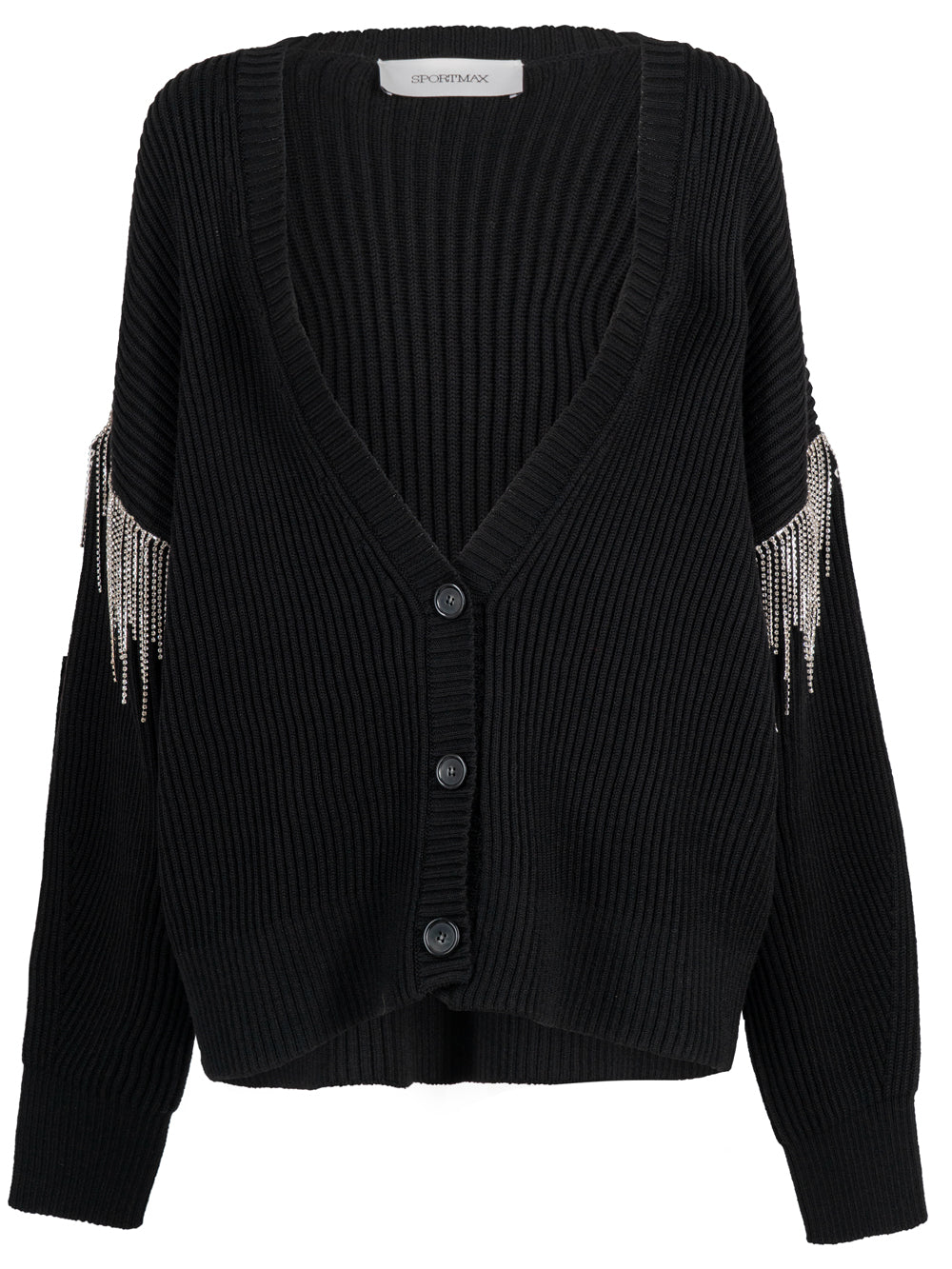Sportmax Women Removable Sleeves Wool Cardigan With Rhinestone SPORTMAX