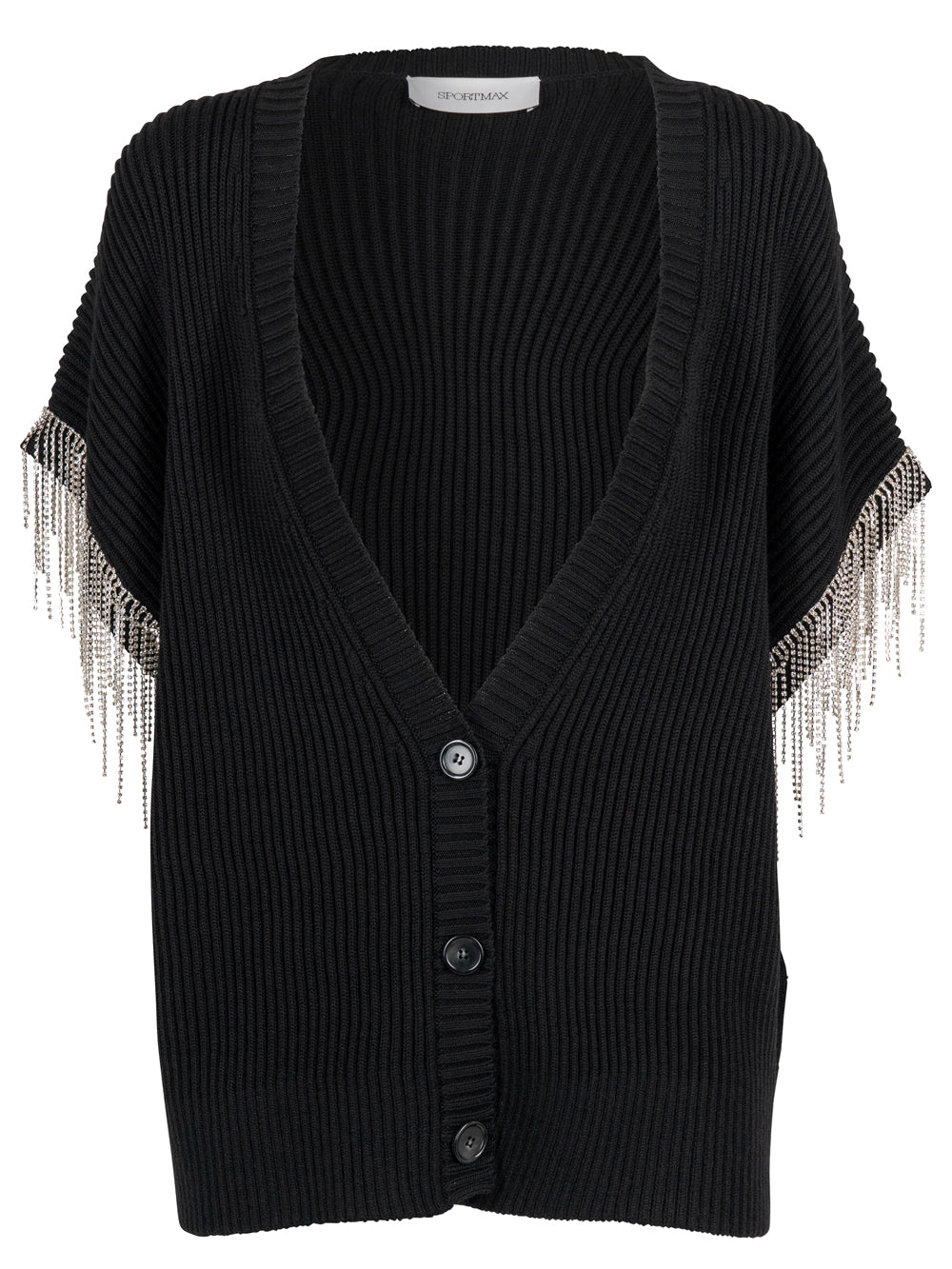 Sportmax Women Removable Sleeves Wool Cardigan With Rhinestone SPORTMAX