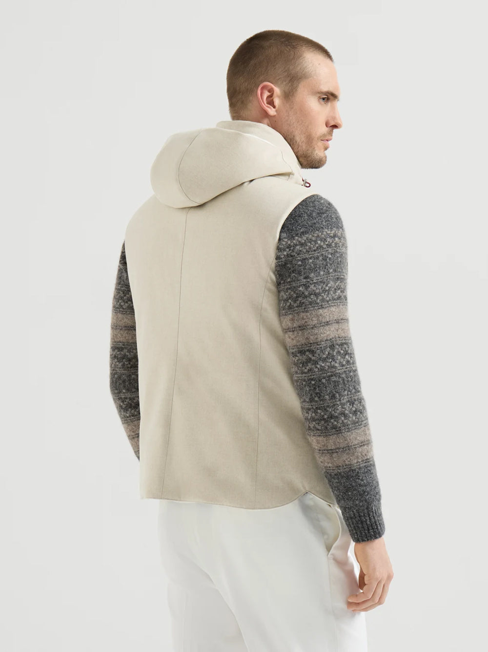 Brunello Cucinelli Men Bonded Wool Flannel Down Vest With Detachable Hood BRUNELLO CUCINELLI