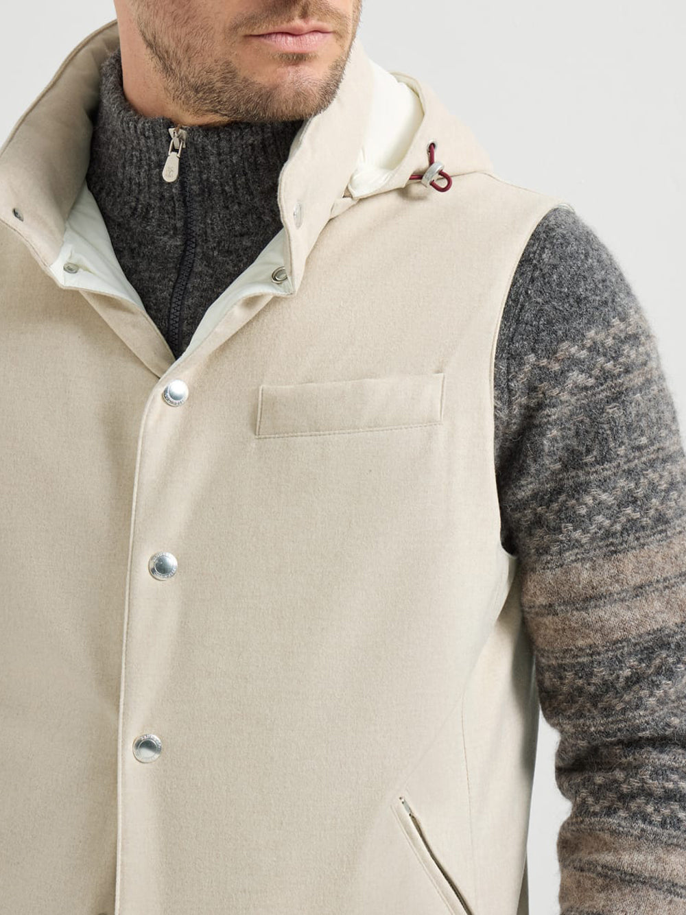 Brunello Cucinelli Men Bonded Wool Flannel Down Vest With Detachable Hood BRUNELLO CUCINELLI