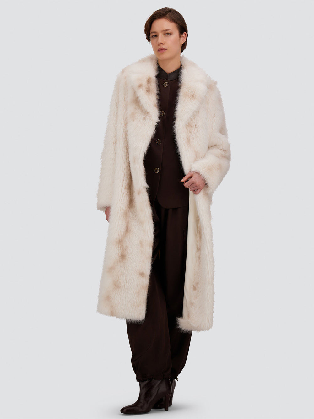 Herno Women Cappotto Tocco Pelliccia Effetto Lince