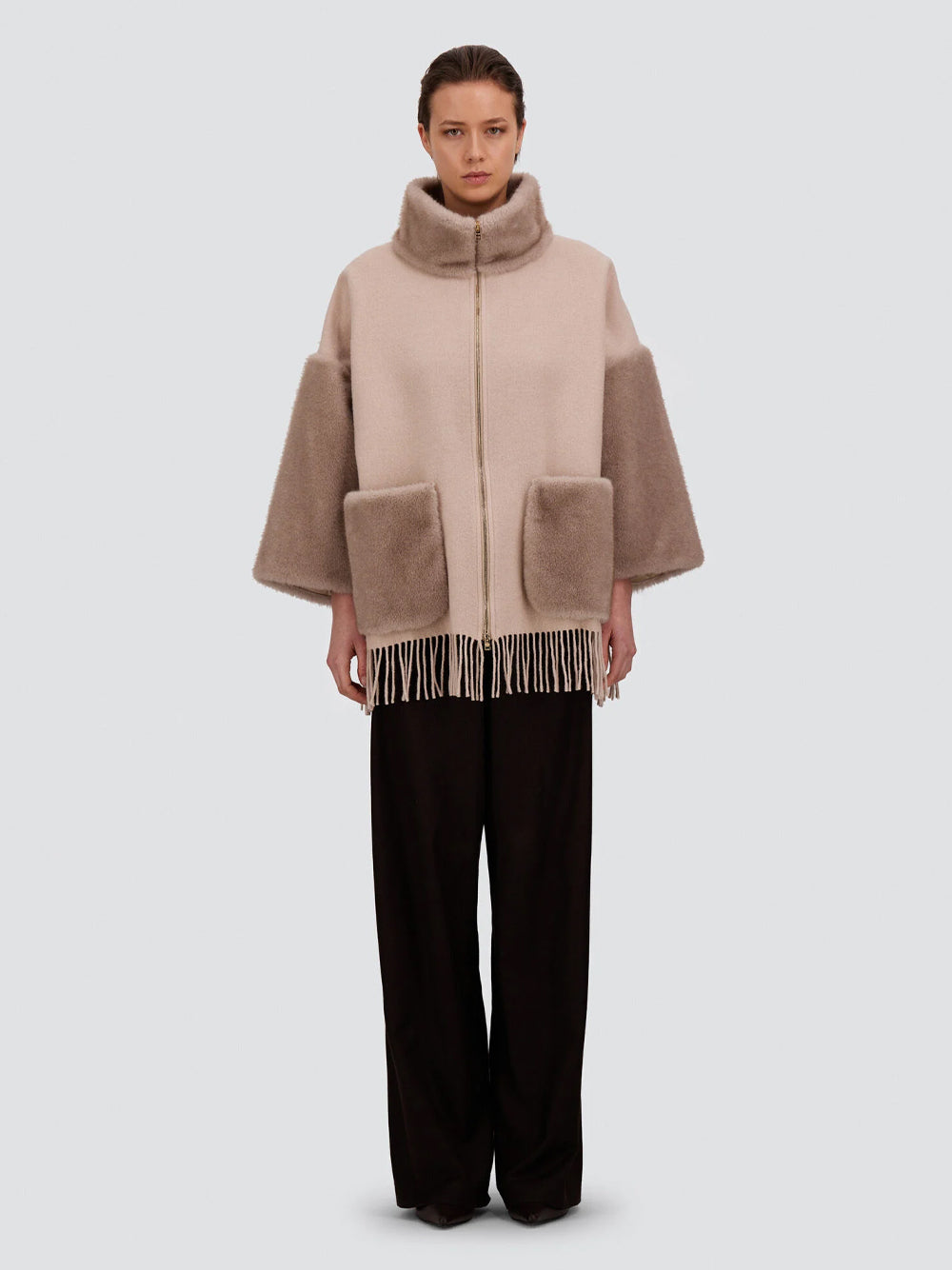 Herno Women Poncho In Lana, Cashmere E Melange Effetto Visone HERNO
