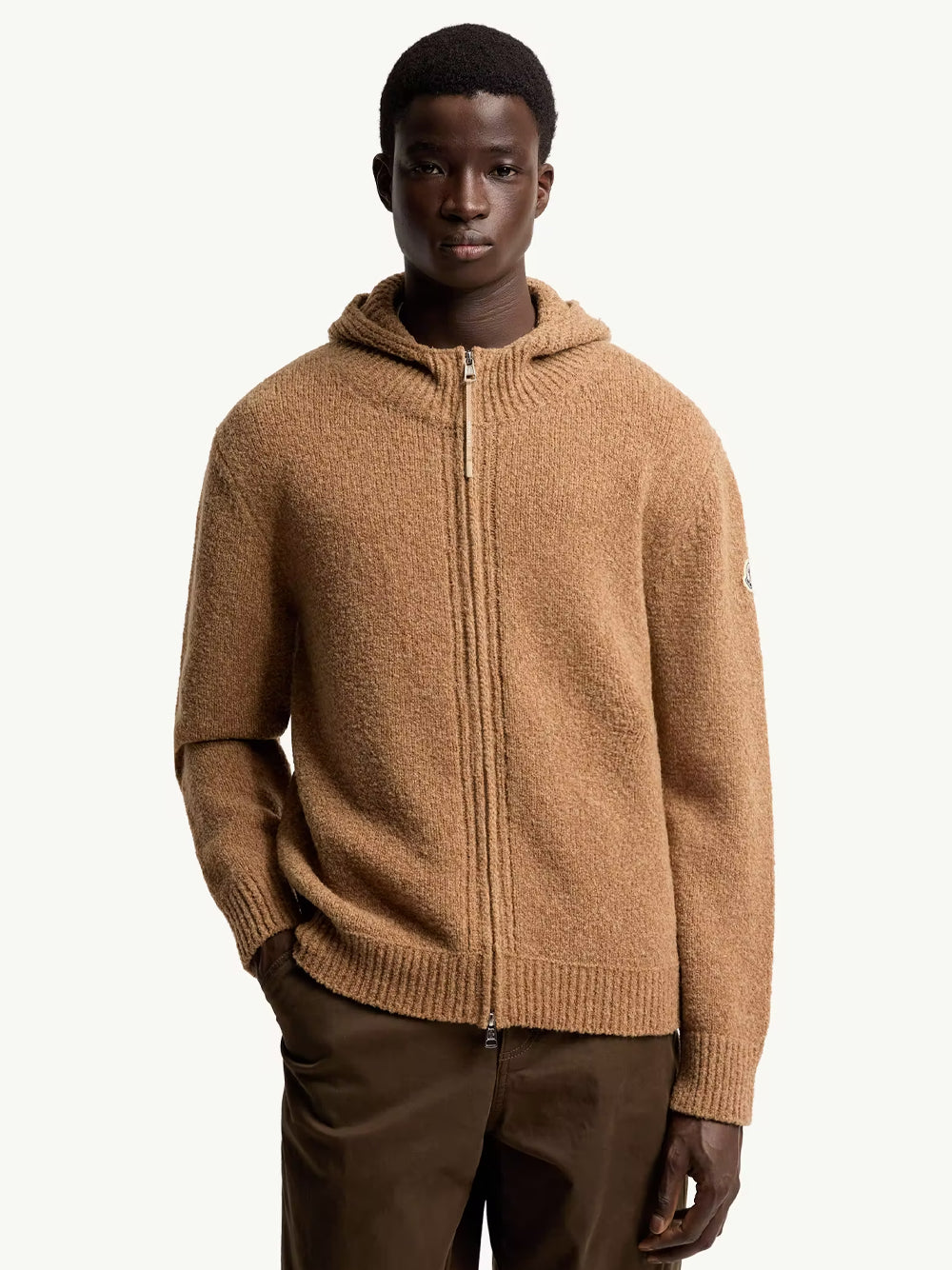 Moncler Men Felpa Con Zip E Cappuccio In Misto Lana Bouclé MONCLER