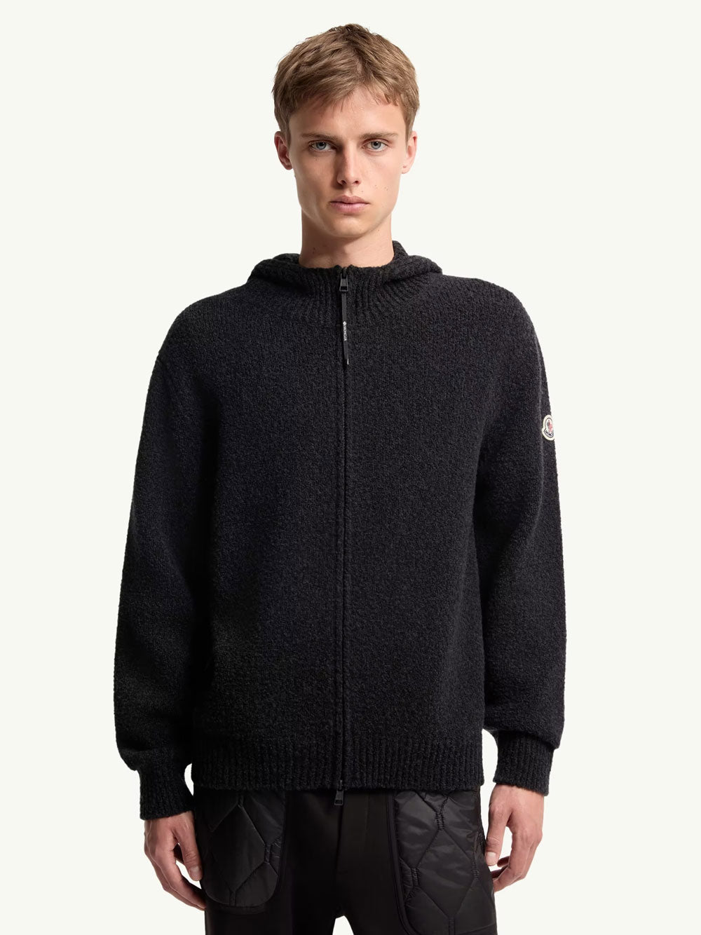 Moncler Men Felpa Con Zip E Cappuccio In Misto Lana Bouclé MONCLER