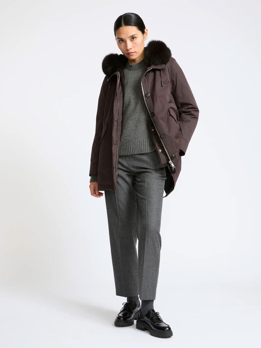 Yves Salomon Women Parka Corto Iconico In Misto Cotone Impermeabile Con Pelliccia Di Volpe E Coniglio YVES SALOMON