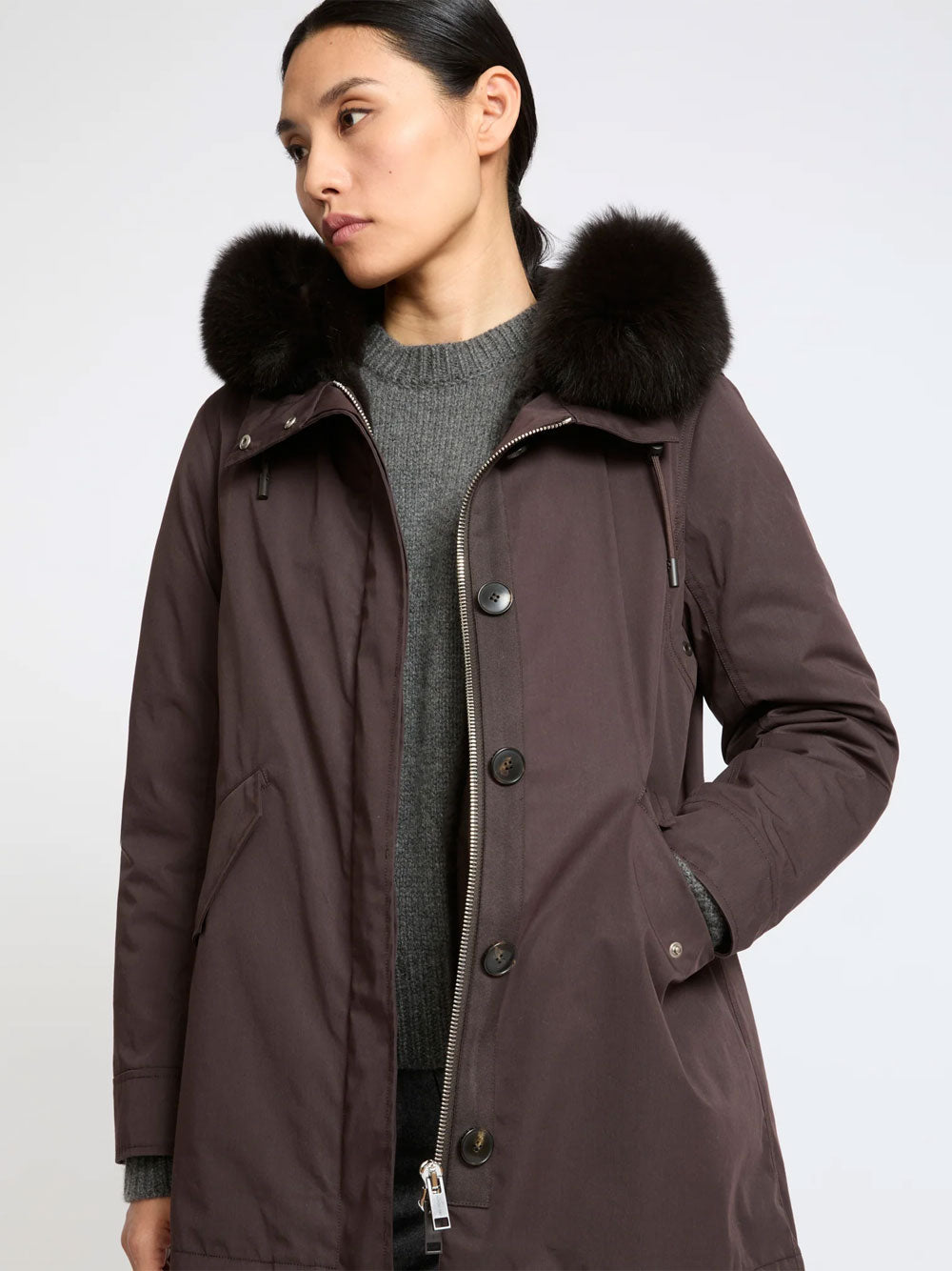 Yves Salomon Women Parka Corto Iconico In Misto Cotone Impermeabile Con Pelliccia Di Volpe E Coniglio YVES SALOMON