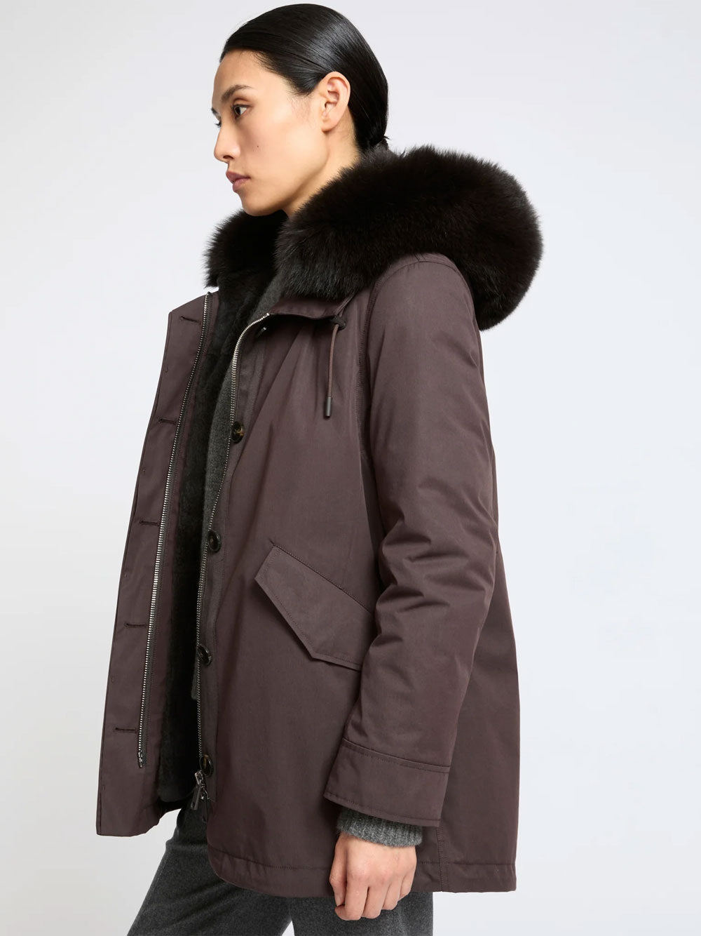 Yves Salomon Women Parka Corto Iconico In Misto Cotone Impermeabile Con Pelliccia Di Volpe E Coniglio YVES SALOMON