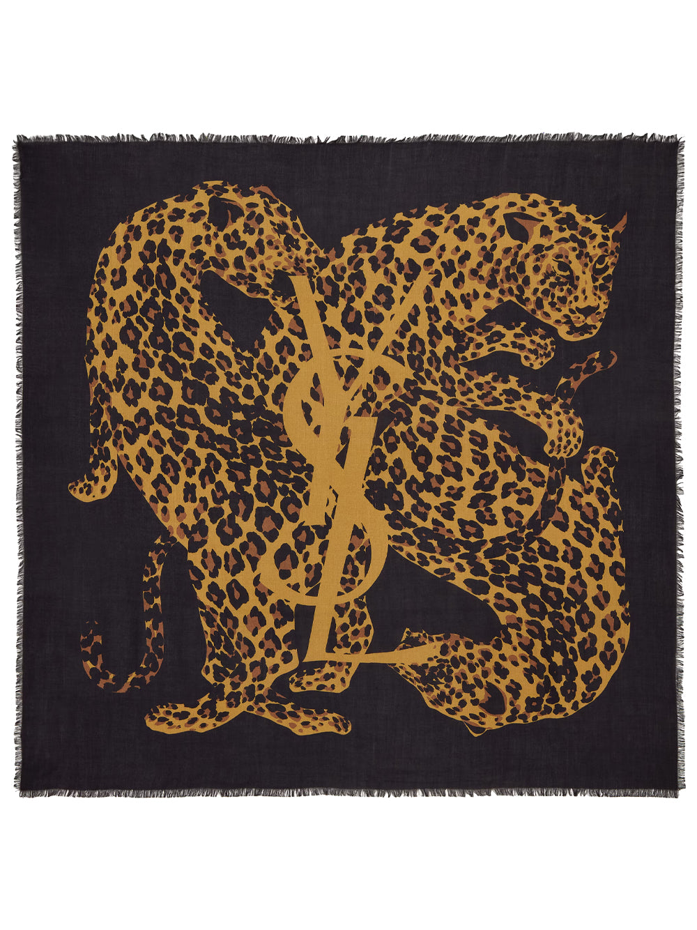 Saint Laurent Women Cassandre Leopard Square Scarf In Wool Twill SAINT LAURENT