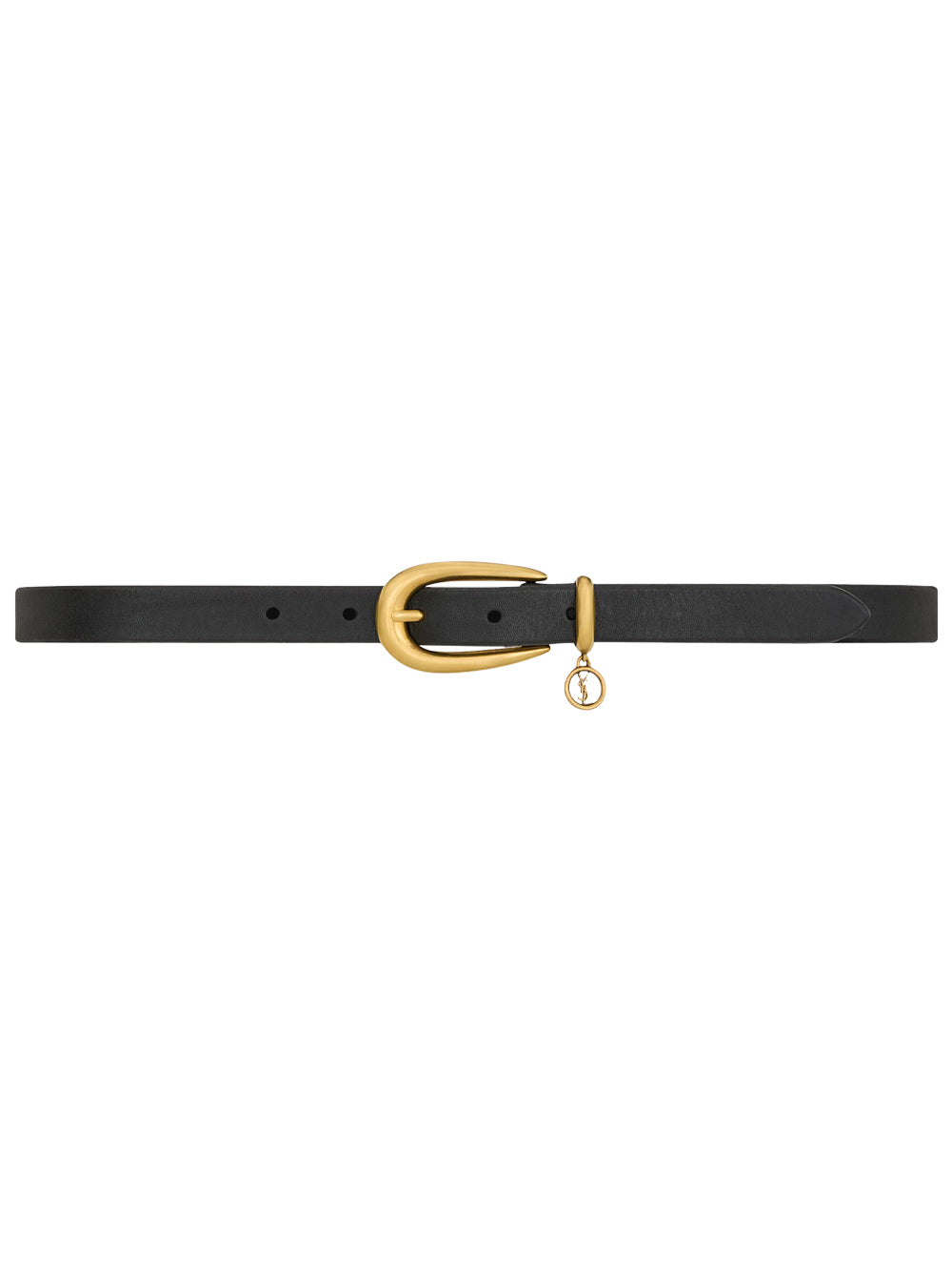 Saint Laurent Women Cassandre Charm Elongated Buckle Thin Belt In Leather SAINT LAURENT