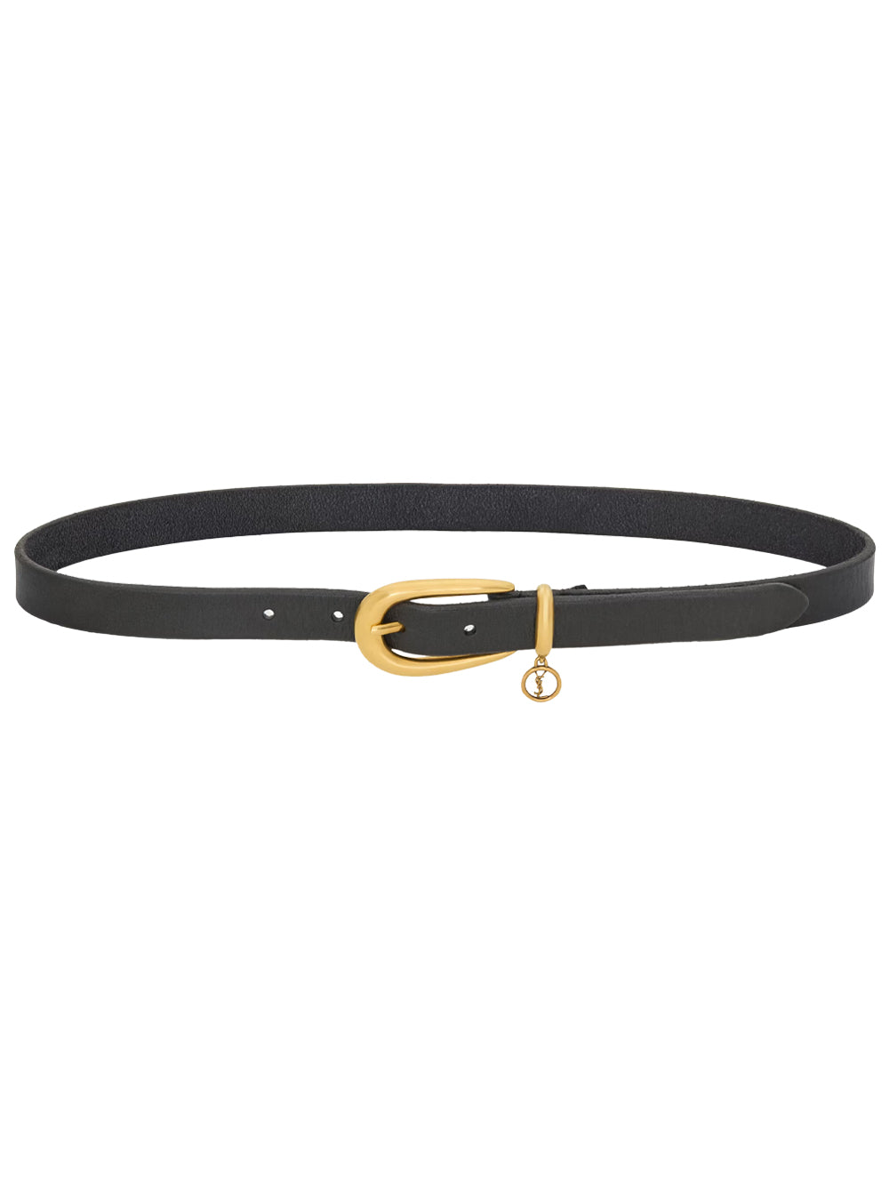 Saint Laurent Women Cassandre Charm Elongated Buckle Thin Belt In Leather SAINT LAURENT