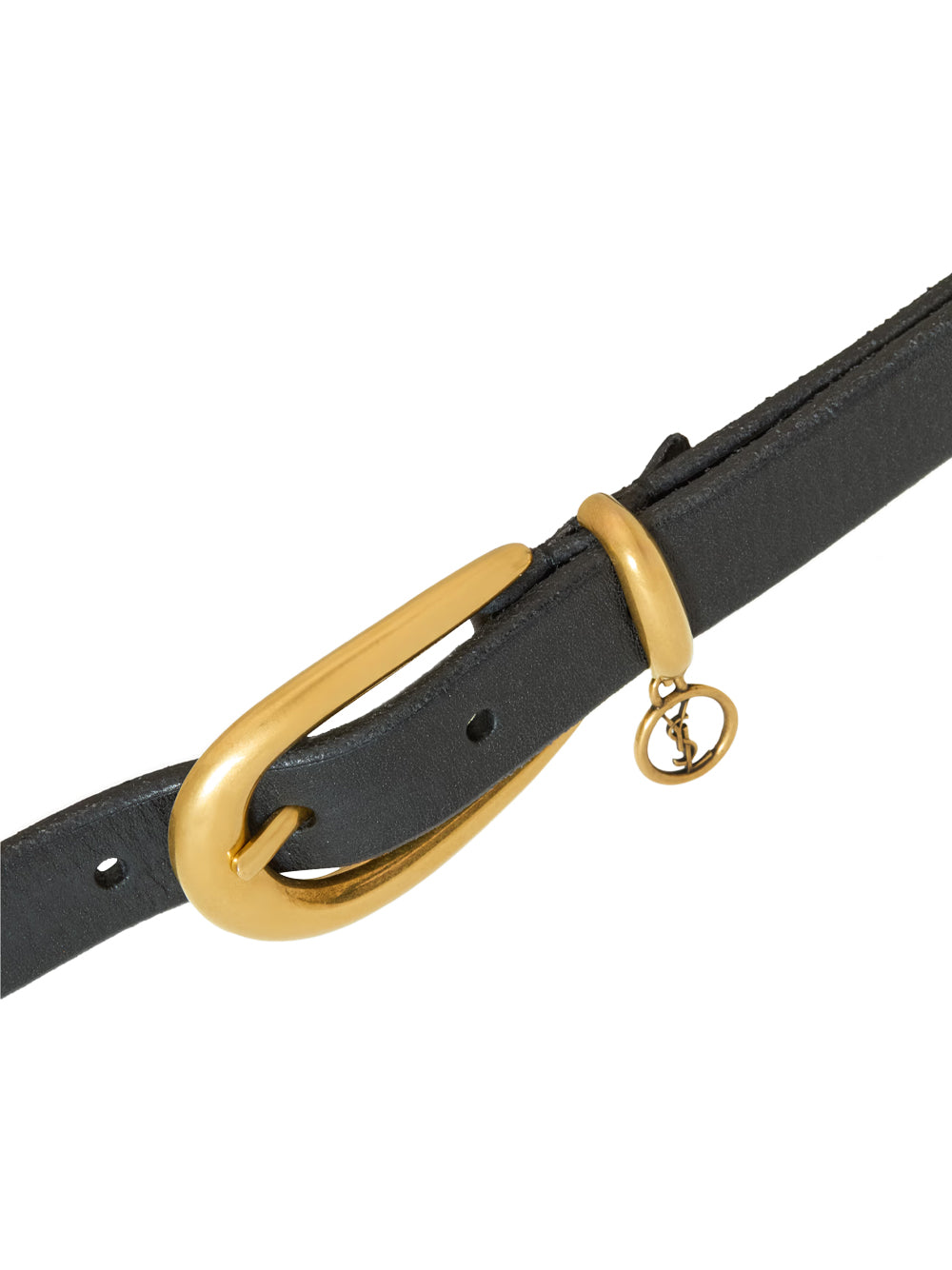 Saint Laurent Women Cassandre Charm Elongated Buckle Thin Belt In Leather SAINT LAURENT