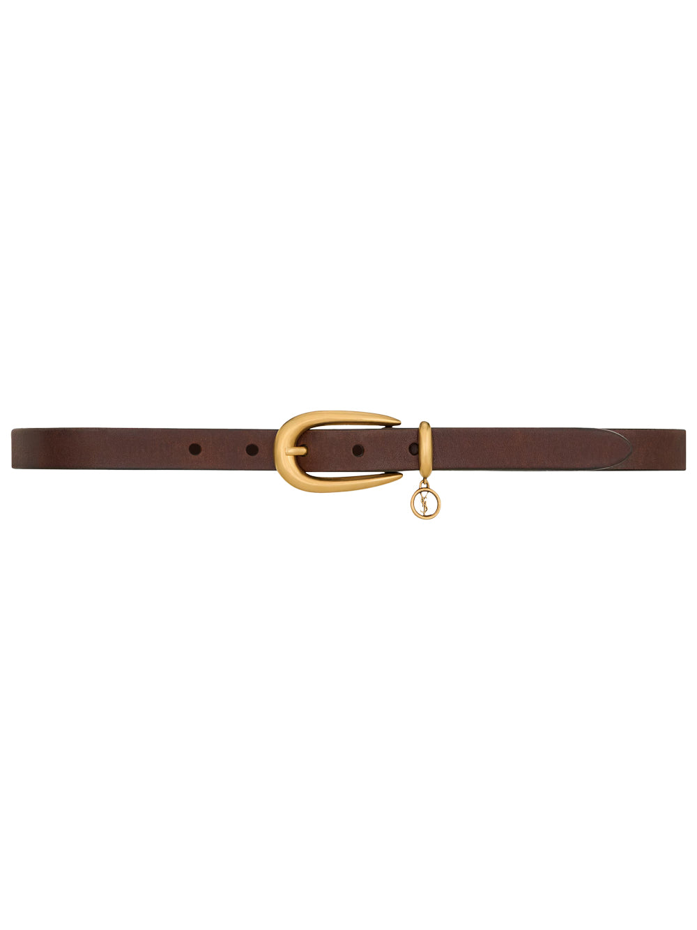 Saint Laurent Women Cassandre Charm Elongated Buckle Thin Belt In Leather SAINT LAURENT