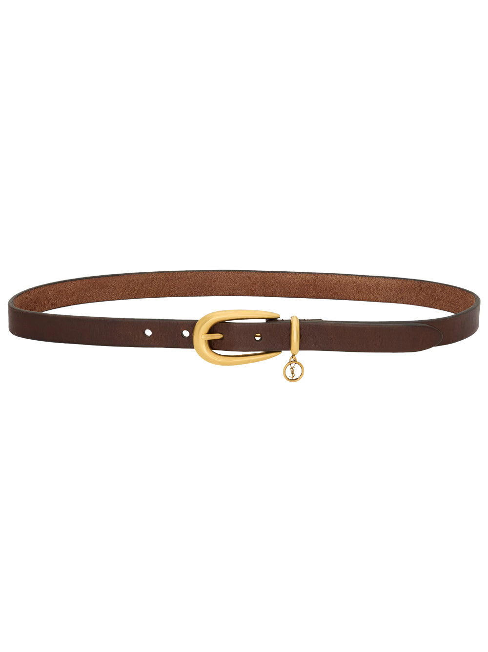 Saint Laurent Women Cassandre Charm Elongated Buckle Thin Belt In Leather SAINT LAURENT