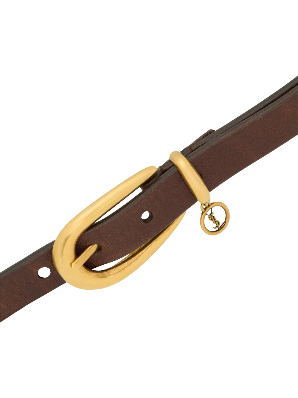 Saint Laurent Women Cassandre Charm Elongated Buckle Thin Belt In Leather SAINT LAURENT
