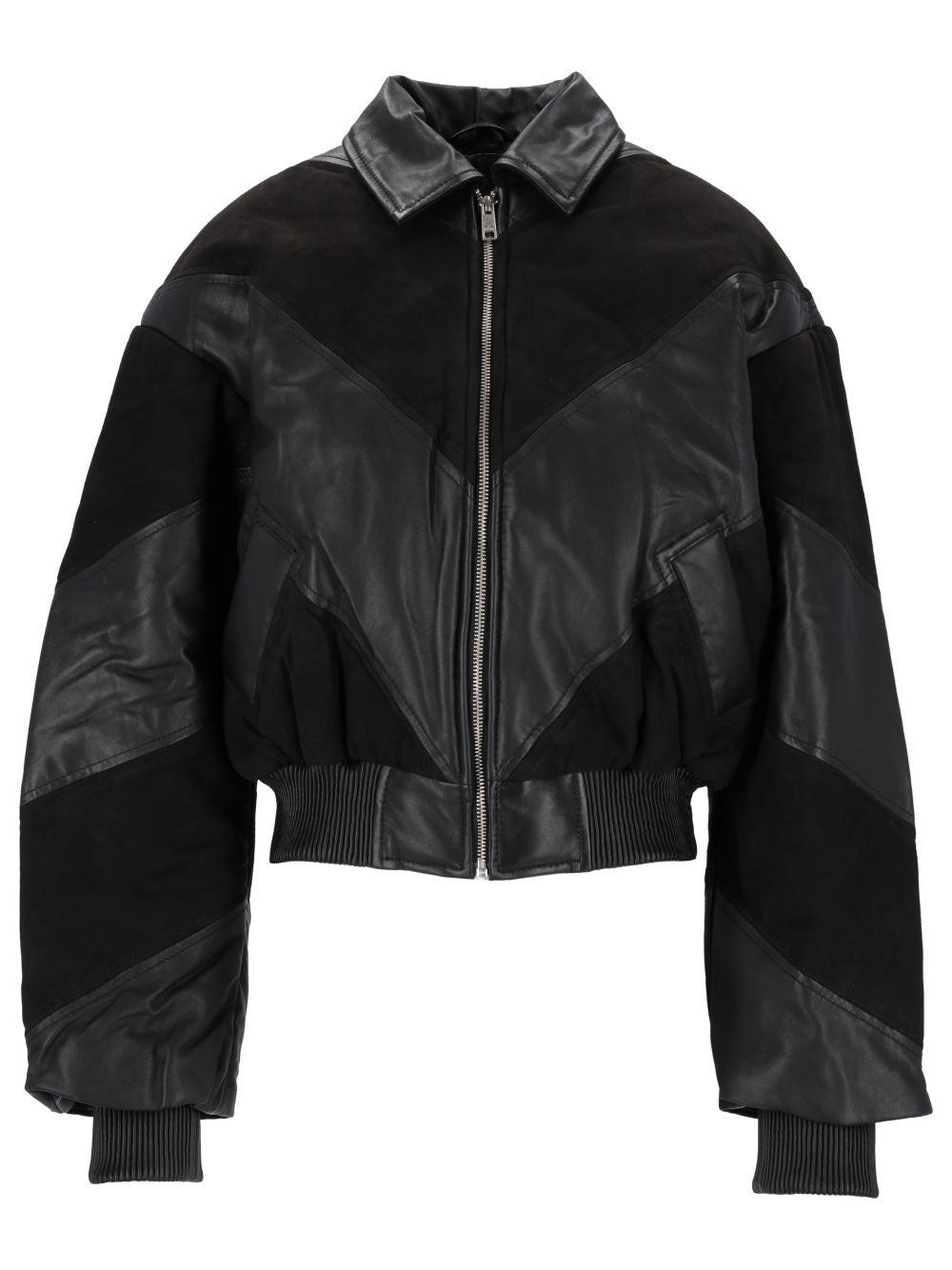 Rotate Women Cropped Leather Bomber Jacket ROTATE