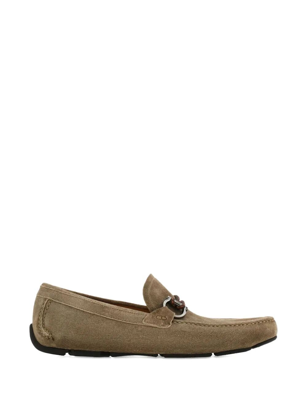 Ferragamo Men Suede Driver Loafers With Braided Leather Lace FERRAGAMO