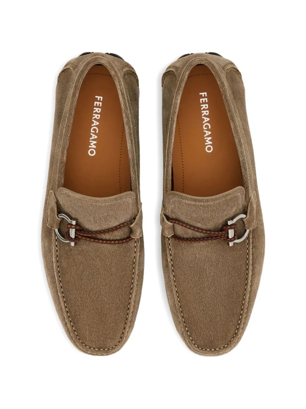 Ferragamo Men Suede Driver Loafers With Braided Leather Lace FERRAGAMO