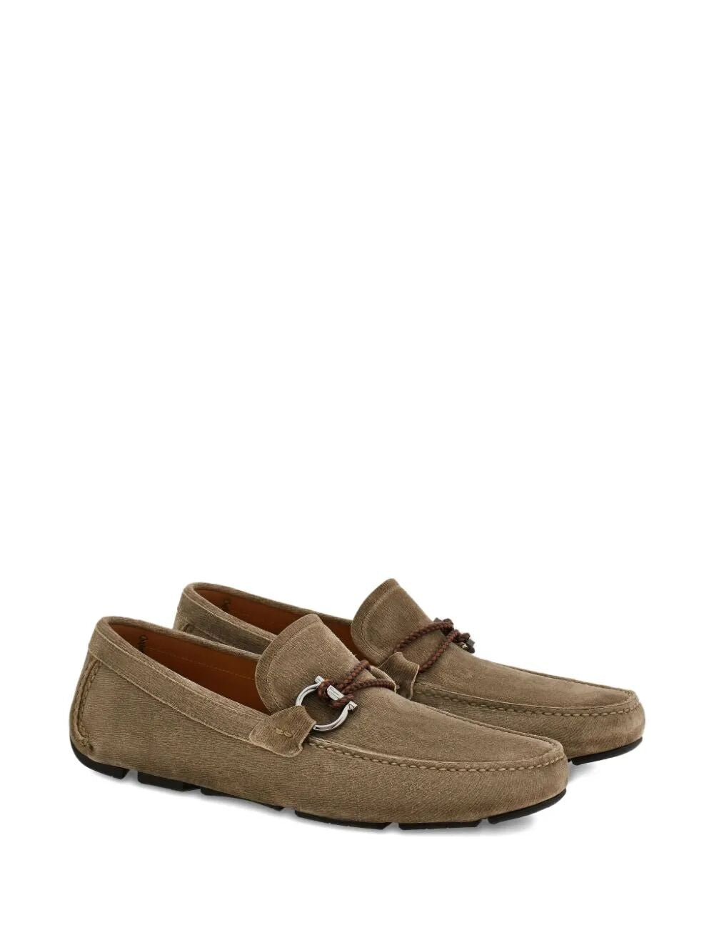 Ferragamo Men Suede Driver Loafers With Braided Leather Lace FERRAGAMO