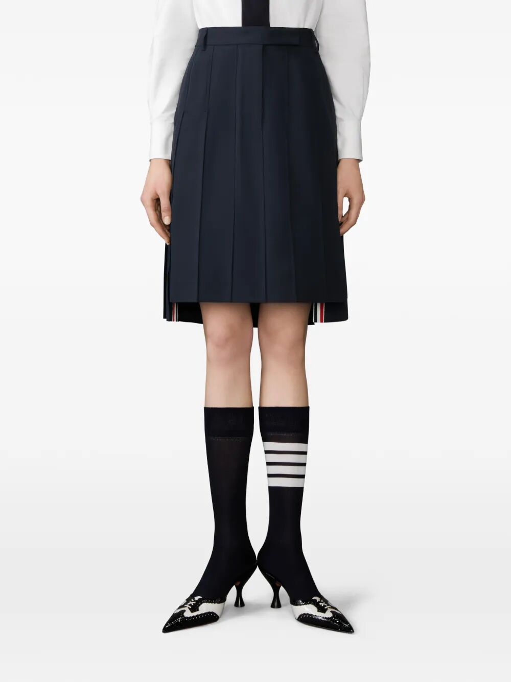 Thom Browne Women Pleated Wool Midi Skirt