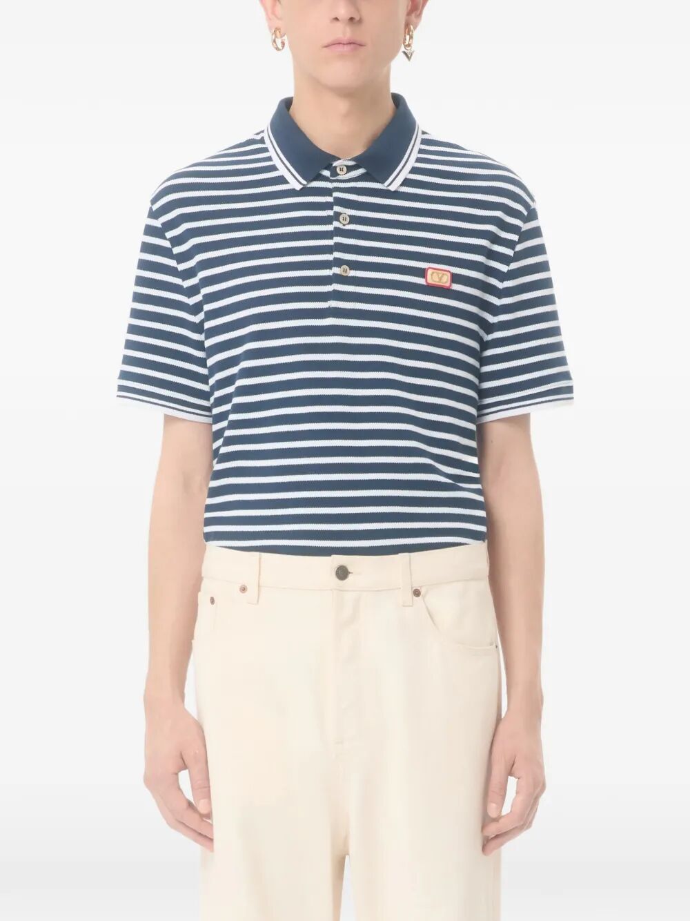 Valentino Garavani Men Valentino Cotton Piqué Polo With Vlogo Patch VALENTINO GARAVANI