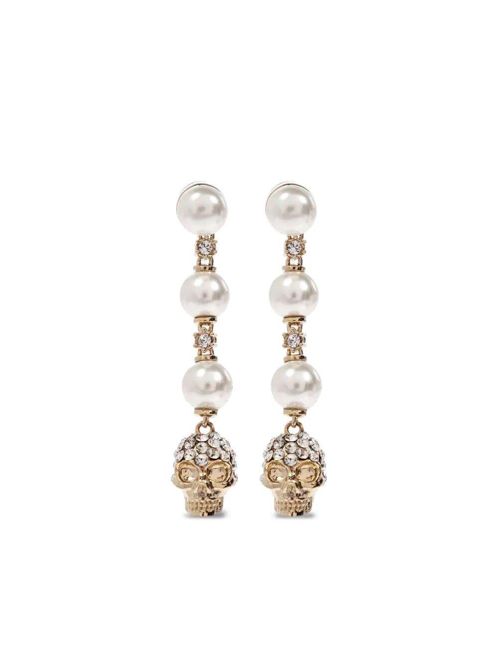 Alexander Mcqueen Women Skull And Pearl Earrings In Pale Gold ALEXANDER MCQUEEN