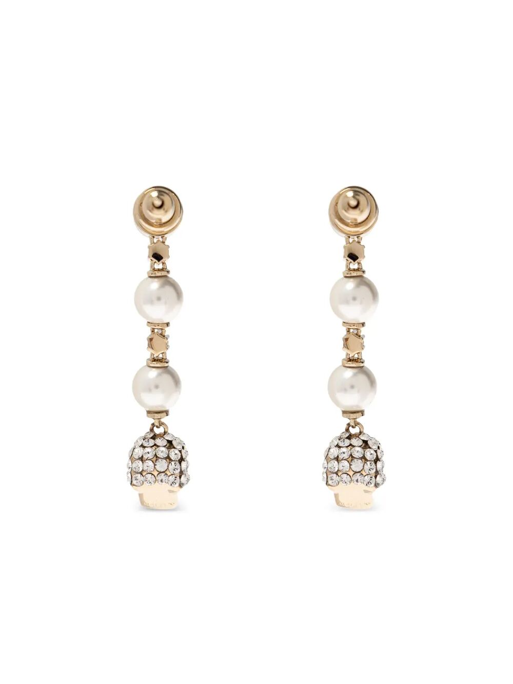 Alexander Mcqueen Women Skull And Pearl Earrings In Pale Gold ALEXANDER MCQUEEN