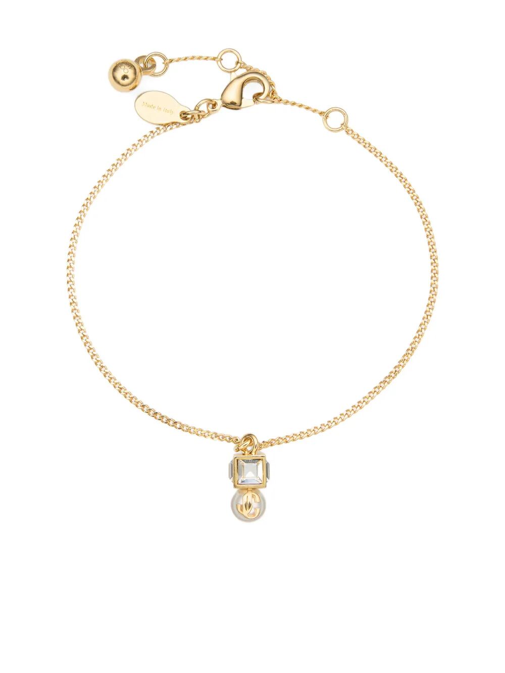 Jimmy Choo Women Gold Metal Jc Pearl Cube Bracelet With Pearl And Crystal Cube JIMMY CHOO