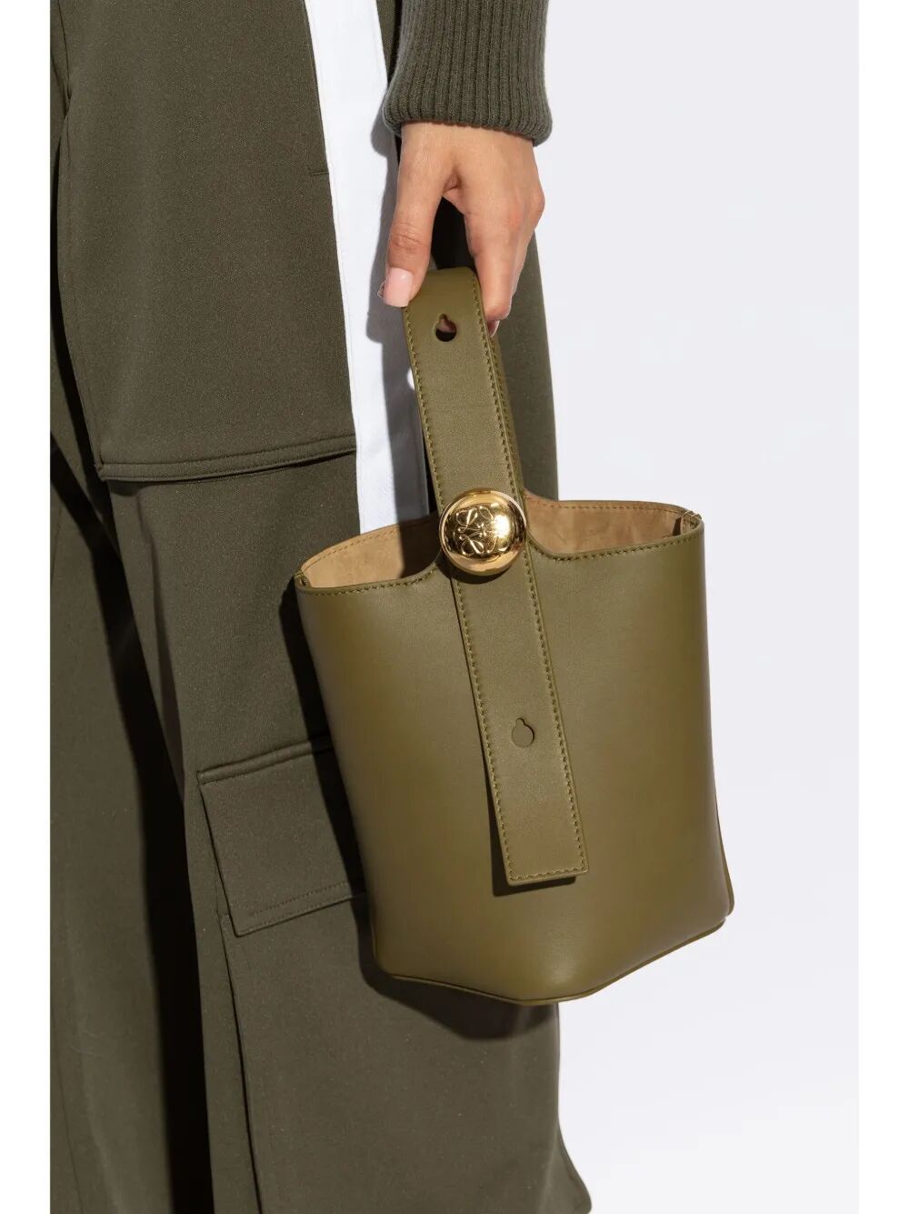 Loewe Women Smooth Leather Mini Pebble Bucket Bag LOEWE